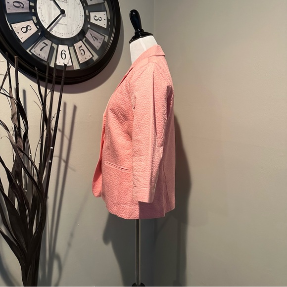 Isaac Mizrahi Live Light Coral Peach Pink 3/4 Sleeve Cotton Blazer Jacket Size 8 - Picture 4 of 7